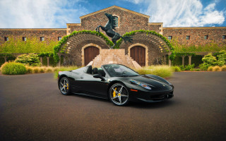Black sports car neoclassic building - luxury free wallpaper