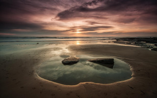 Rock water sunset clouds land - art free wallpaper