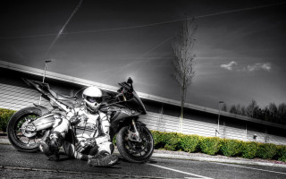 Motorcycle roadside helmet blackwhite outdoors - the side of the road free wallpaper
