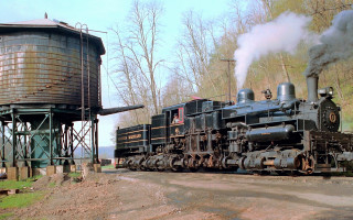 Train water tower silo smoke - a train free wallpaper
