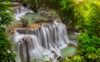 Waterfall forest river sunshine nature - a waterfall in a forest free wallpaper