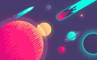 Space rocket planets neon moon - anton fadeev free wallpaper
