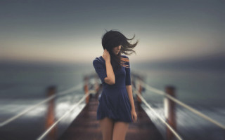 Woman pier ocean wind cellphone - a pier next free wallpaper