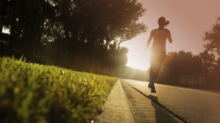 Runner sunlit road grass trees - grass free wallpaper