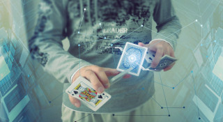 Futuristic magic cardholder city scene - altermodern free wallpaper