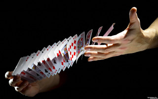 Hand holding playing cards black - a hand free wallpaper