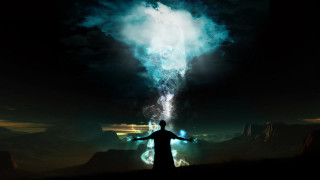 Man field sky smoke head - metaphysical painting free wallpaper