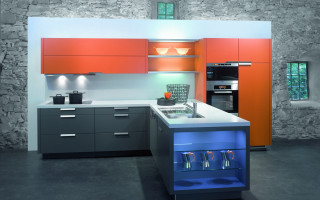 Kitchen sink oven countertop blue - a stone wall free wallpaper
