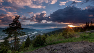 Sunset valley river clouds hills - the hillside free wallpaper
