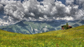 House hill mountain cloud meadow - flower free wallpaper