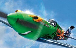 Cartoon character green airplane blue - excessivism free wallpaper