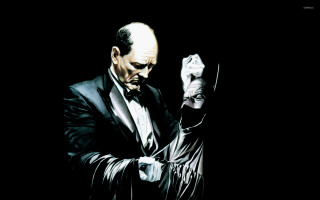 Man tuxedo gun fist raised - action painting free wallpaper