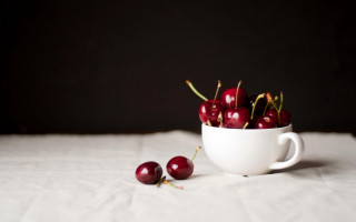 White bowl cherries tablecloth minimalist - cherry free wallpaper