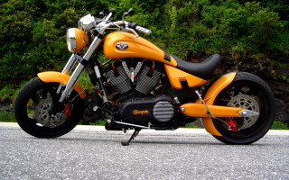 Yellow motorcycle forest road nature - free motorcycles wallpaper