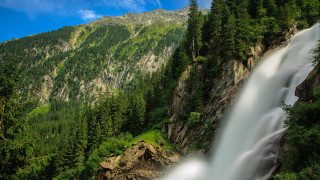 Waterfall forest mountain blue sky 2 - caspar wolf free wallpaper