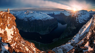 Mountain lake sunset clouds forest 6 - wide len free wallpaper