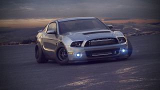 Silver mustang dusk hood up - photorealistic lighting free wallpaper