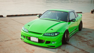 Green car road water person - the side of a road next free wallpaper