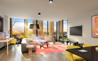 Living room large window painting - a large window free wallpaper