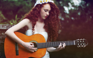 Redhead woman playing guitar outside - elinor proby adams free wallpaper for desktop