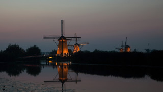 Windmill night reflection water edge - the waters edge free wallpaper