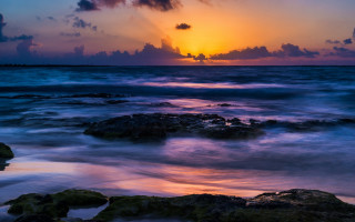 Sunset ocean rocks clouds mountain - arthur sarkissian free wallpaper
