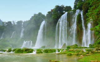 Cao buxing waterfall matte painting - a large waterfall free wallpaper