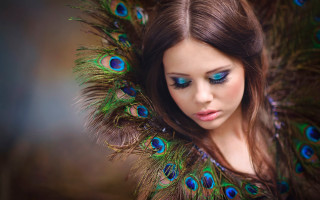 Blue eyes peacock feather fashion - her shoulder free wallpaper