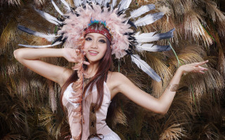 Woman feather headdress fashion photography - ding guanpeng free wallpaper