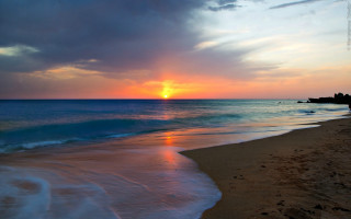 Sunset ocean waves beach distant - the beach in the distance free wallpaper