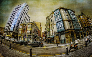 City street ink painting horse - a painting of a city street free wallpaper