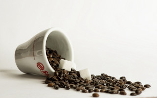 Coffee cup spilling beans hyperrealism - coffee bean free wallpaper