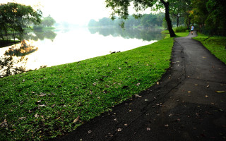 Waterfront path bench walking sunlight - a path free wallpaper
