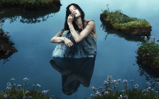 Woman pond reflection phone surreal - surreal photography free wallpaper
