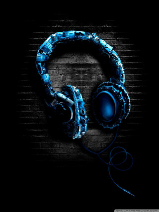 Headphones brick wall dark wire - video art free wallpaper