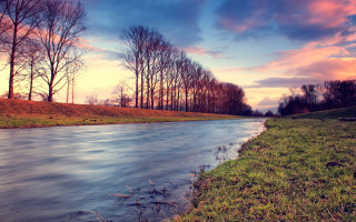 River green field forest sunset - river free wallpaper