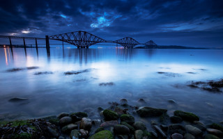 Bridge moon rocks night city - rock free wallpaper