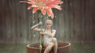 Woman flower rain sitting photorealistic - anne geddes free wallpaper