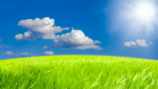 Green field blue sky clouds 83 - a bright sun free wallpaper