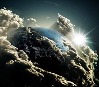 Blue earth clouds sun black - matte painting free wallpaper