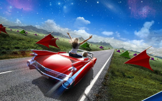 Woman redcar flags greenfield psychedelic - a woman riding free wallpaper