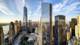 City skyline river bridge skyscrapers - deconstructivism free wallpaper