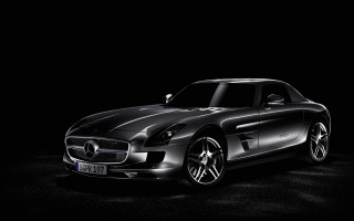 Mercedes sls roadster black white - matte drawing free wallpaper