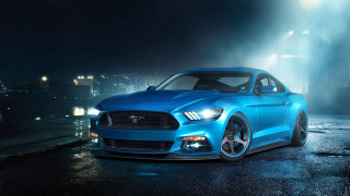 Blue mustang night fog planet - a parking lot free wallpaper