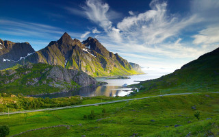 Scenic mountain range lake winding - scenic free wallpaper