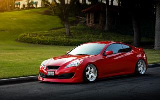 Red sports car house grass - a grassy area free wallpaper