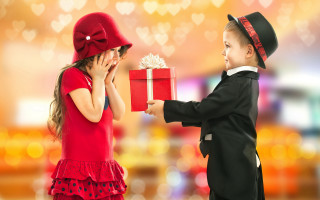 Little girl giving present red - present free wallpaper