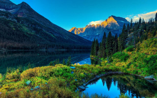 Mountain lake forest hillside blue - hillside free wallpaper