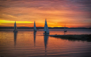 Sailboats lake sunset colorful sky - top of a lake free wallpaper