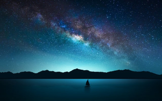 Boat lake night sky stars 2 - milky free wallpaper
